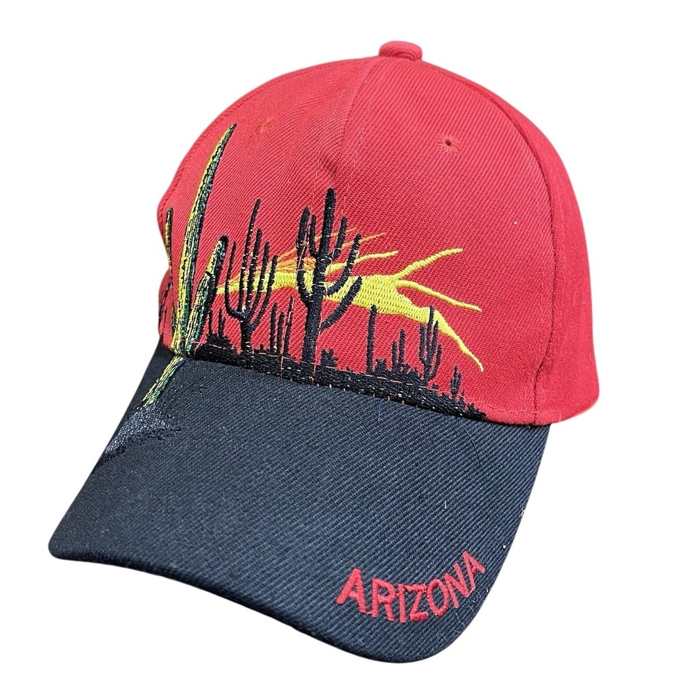 Vintage Red Arizona Embroidered Strapback Trucker Hat Cap Cactus Desert Baseball